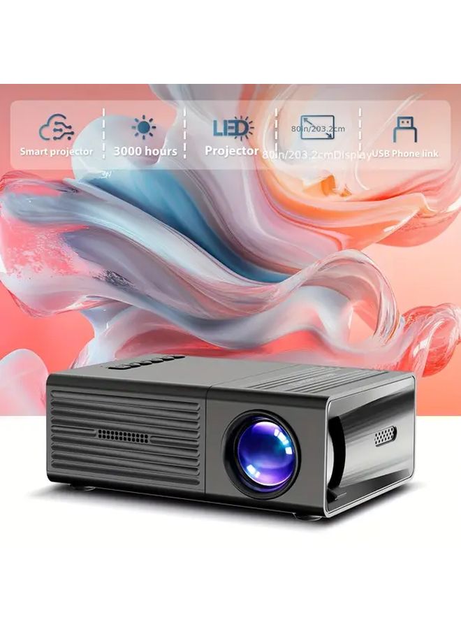 Black Portable Video Projector 1920x1080 Native Resolution 3000 Hours Battery Life USB TV Stick Laptop Support - Image 1